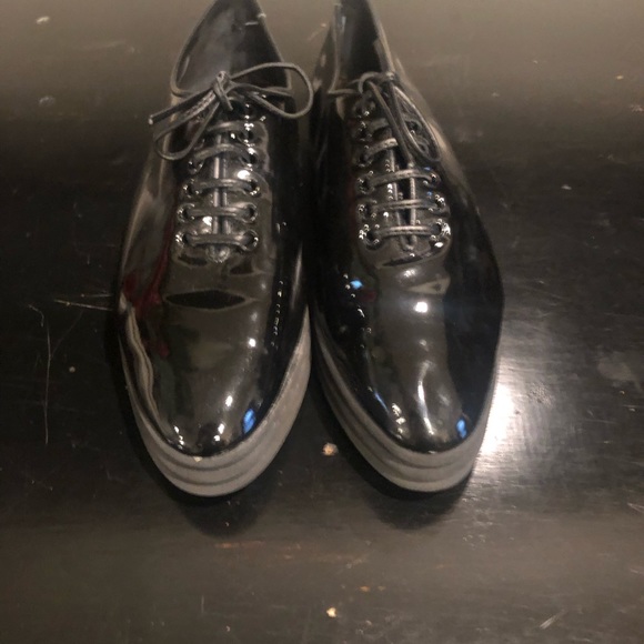 YSL VINTAGE LACED PATENT SHOES NWOT Size-7.5 black patent - Picture 2 of 8